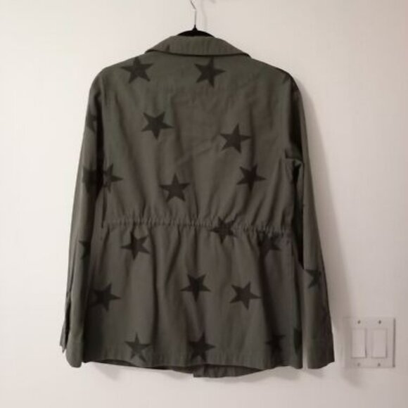Vigoss Utility Jacket Olive Star Print Button Front Cinched Waist Womens - Picture 4 of 12